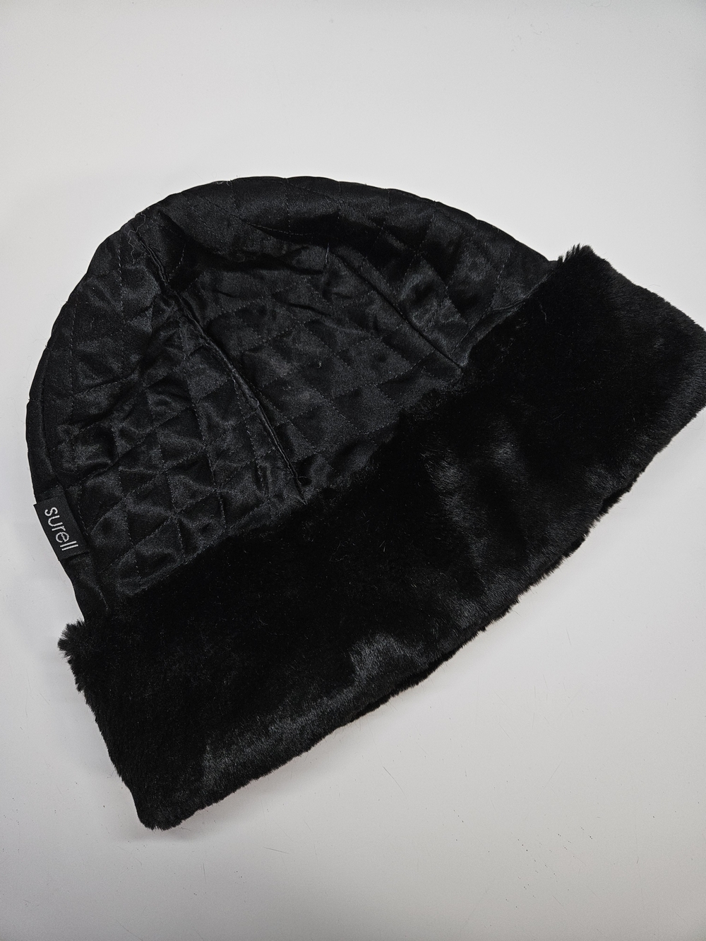 Surell Back Reversible Rabbit Fur Cuff Hat Quilted Crown One Size